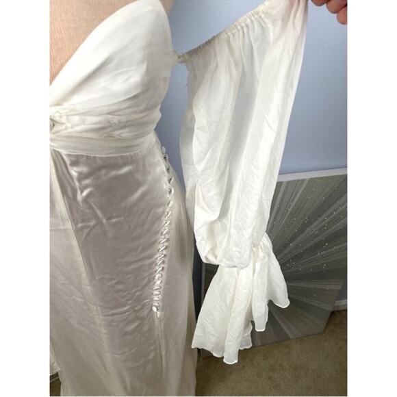 For Love & Lemons Esme Puff Sleeve Bridal White Maxi Gown Size Large - Picture 8 of 12